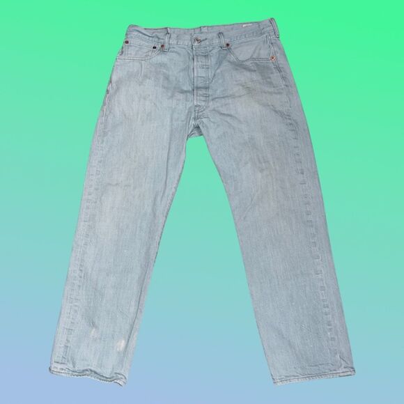 Levi's Green Wash Button Fly 501 White Oak Denim Jeans Size 33x27 - Picture 7 of 8